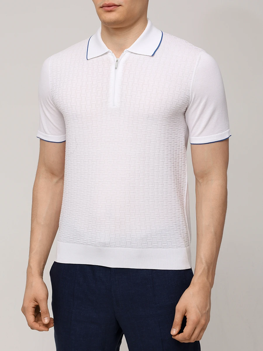 Поло хлопковое BERTOLO LUXURY MENSWEAR 902435/002482/0030 Белый  Фото 4