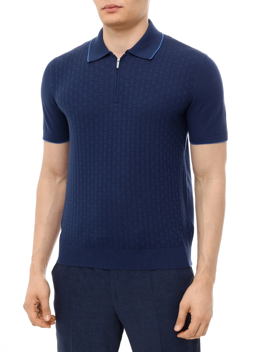 Поло хлопковое BERTOLO LUXURY MENSWEAR 902435/002482/1069 Синий  Фото 4