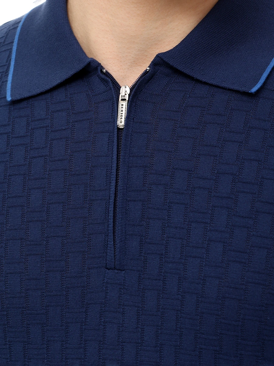 Поло хлопковое BERTOLO LUXURY MENSWEAR 902435/002482/1069 Синий  Фото 5