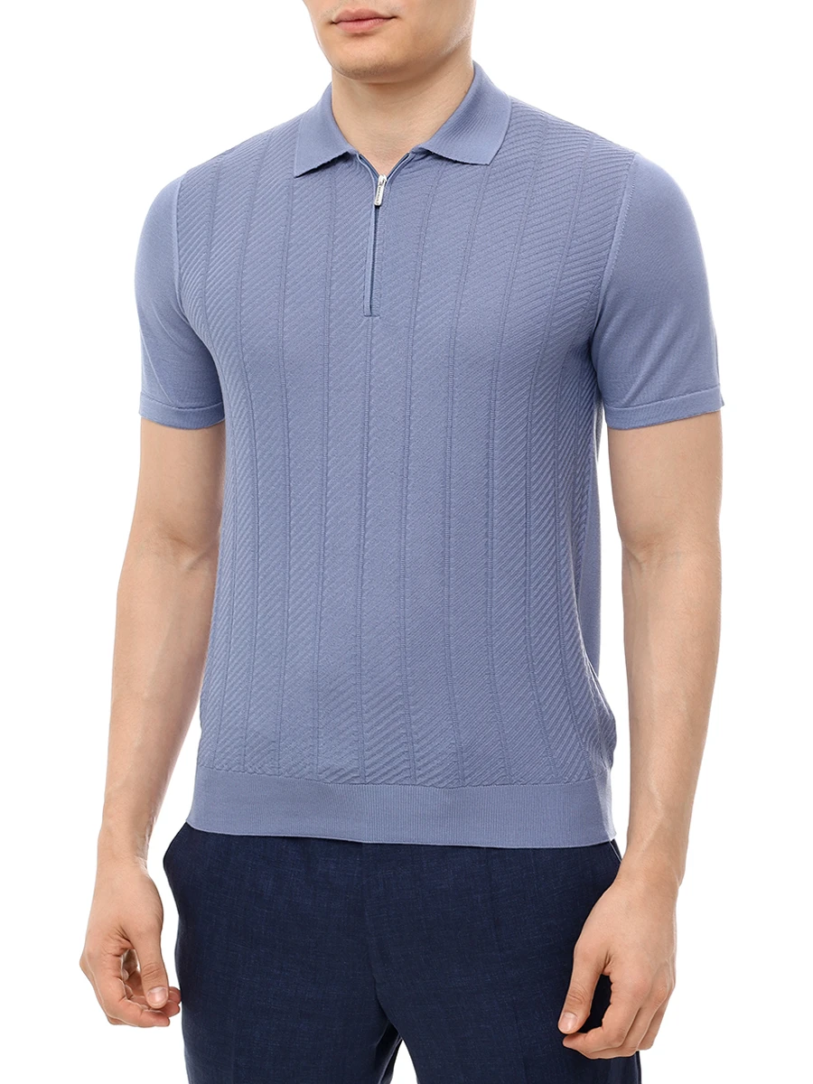 Поло шелковое BERTOLO LUXURY MENSWEAR 902445/002488/0084 Голубой  Фото 4