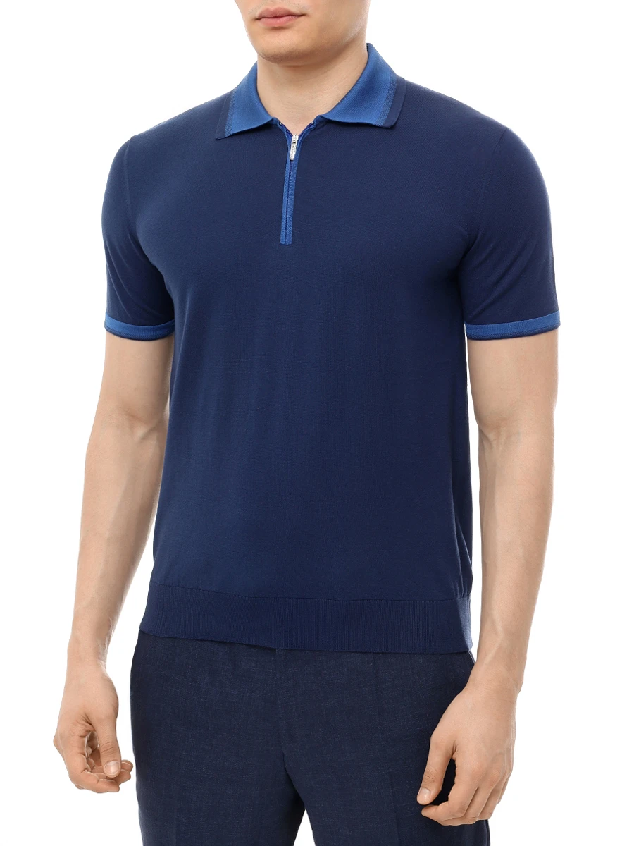 Поло хлопковое BERTOLO LUXURY MENSWEAR 902439/002485/1069 Темно- Синий  Фото 4