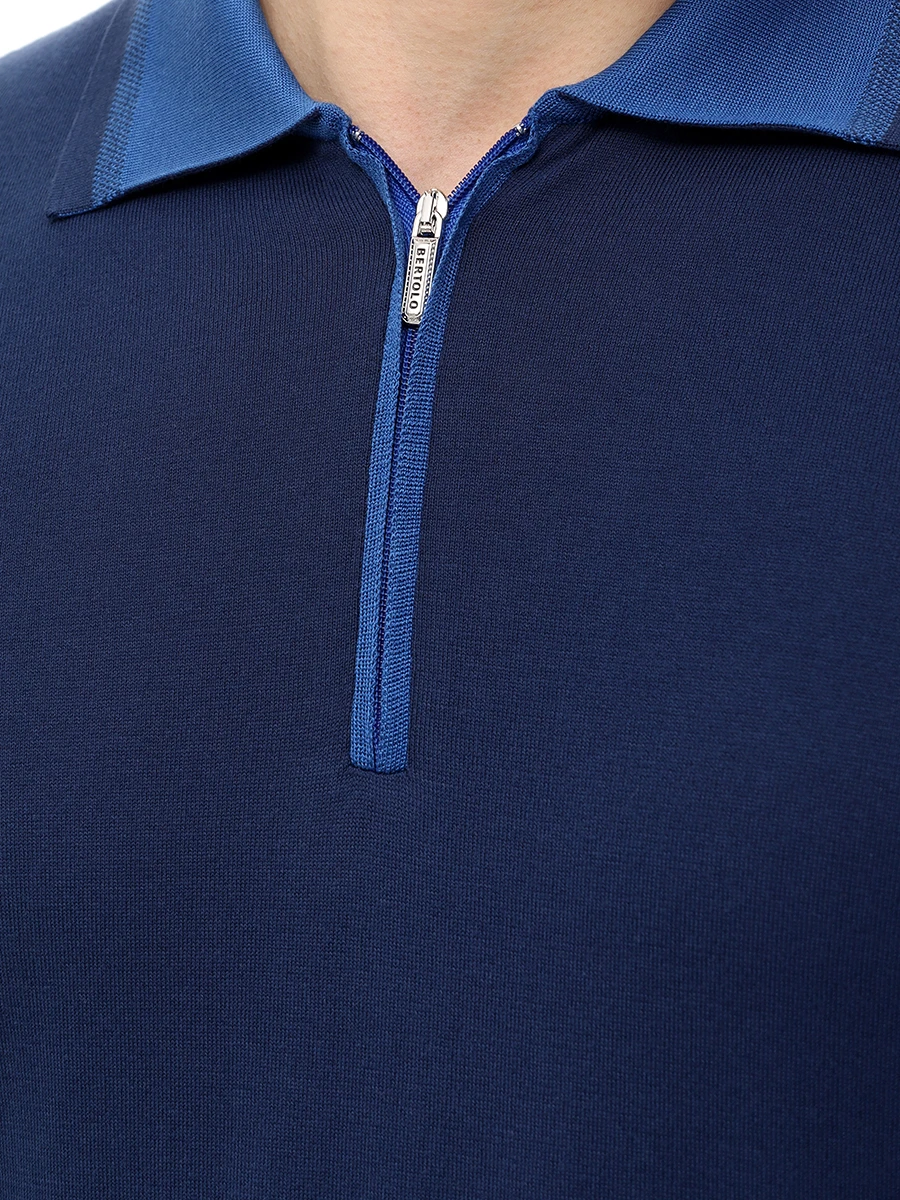 Поло хлопковое BERTOLO LUXURY MENSWEAR 902439/002485/1069 Темно- Синий  Фото 5