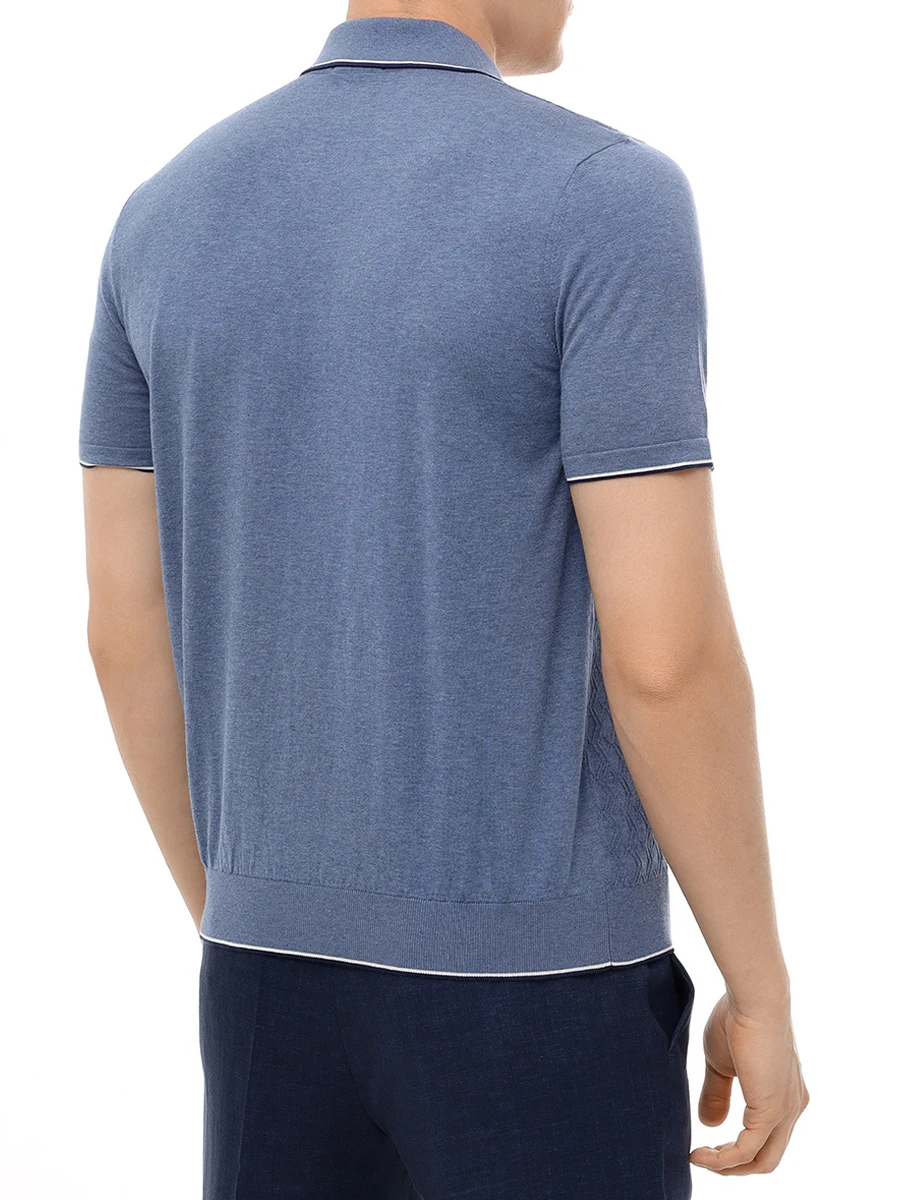 Поло хлопковое BERTOLO LUXURY MENSWEAR 902252/002094/0381 Синий  Фото 3