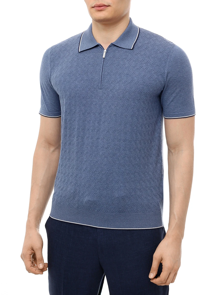 Поло хлопковое BERTOLO LUXURY MENSWEAR 902252/002094/0381 Синий  Фото 4