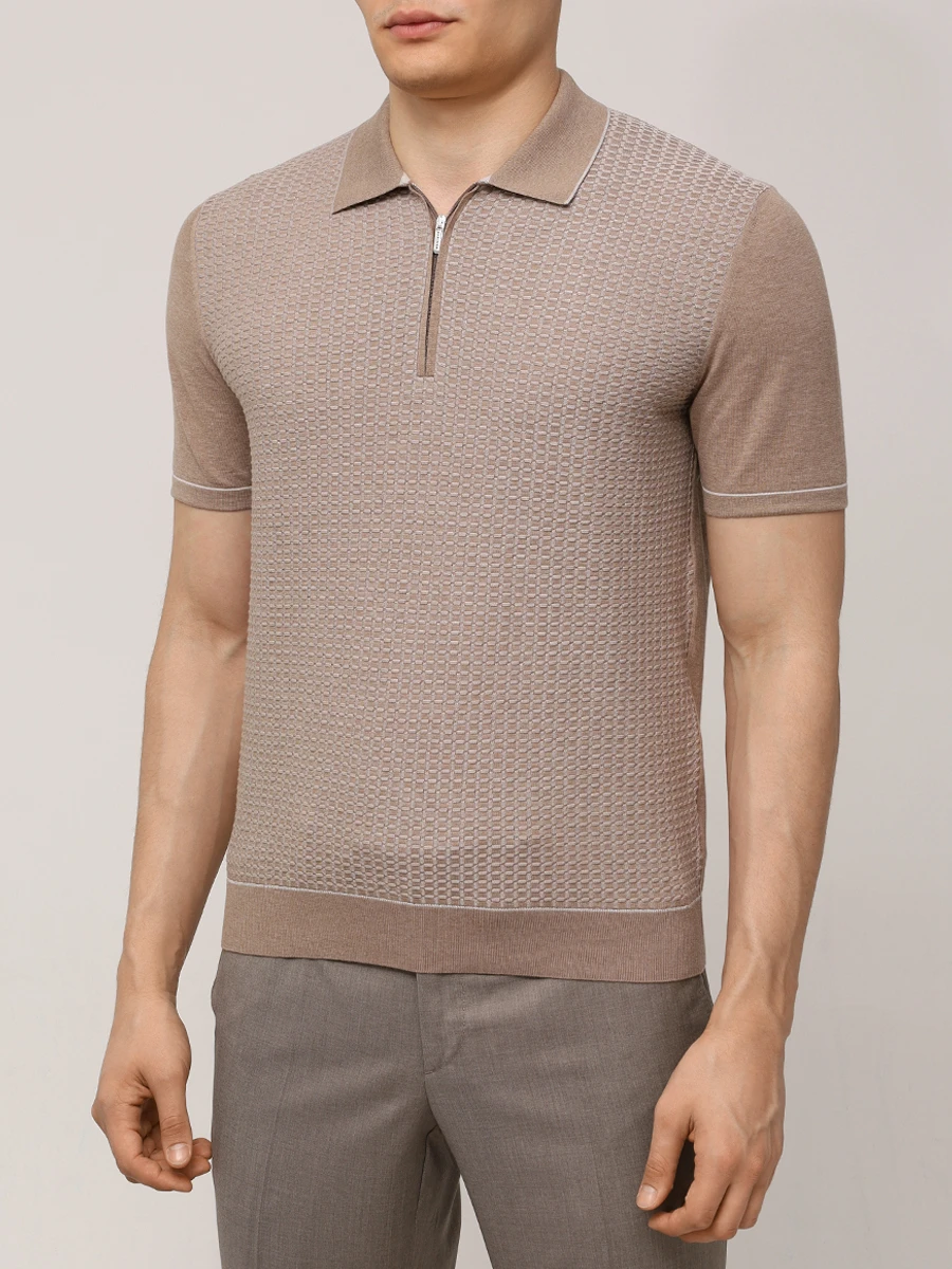 Поло хлопковое BERTOLO LUXURY MENSWEAR 902330/002421/0555 Светло- Коричневый  Фото 4