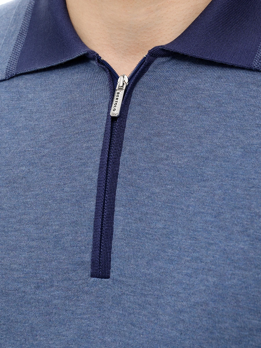 Поло хлопковое BERTOLO LUXURY MENSWEAR 902439/002485/0381 Синий  Фото 5