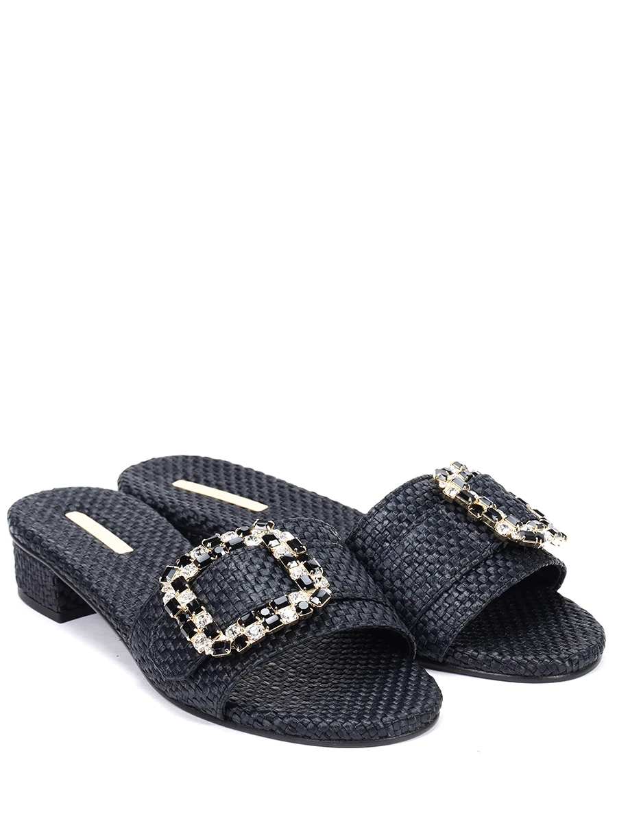 Шлепанцы из экорафии EMANUELA CARUSO CAPRI W03/DT25RAFIA5402NERO Черный  Фото 2