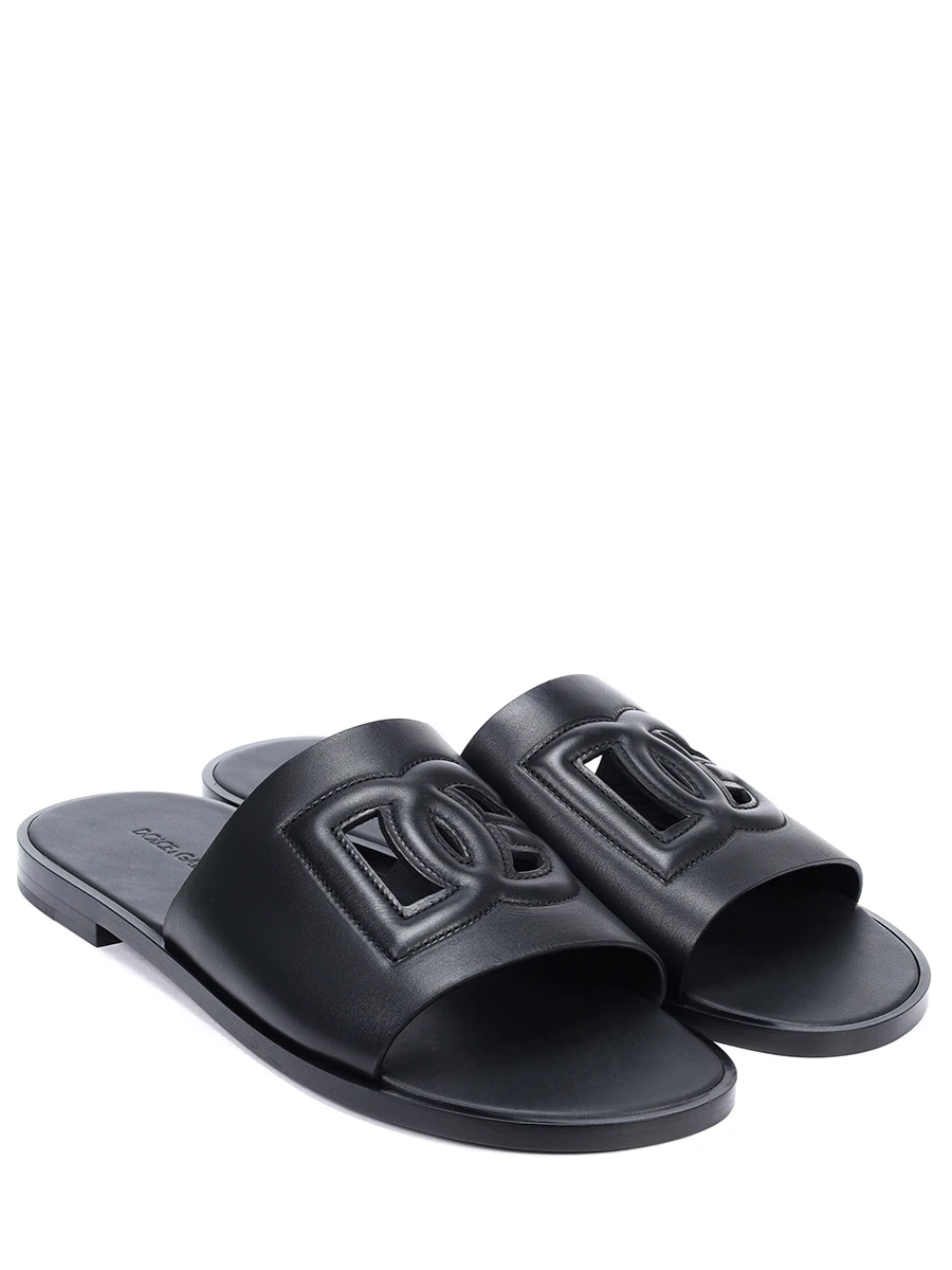 Шлепанцы кожаные DOLCE & GABBANA A80397 AO602 80999 Черный  Фото 2