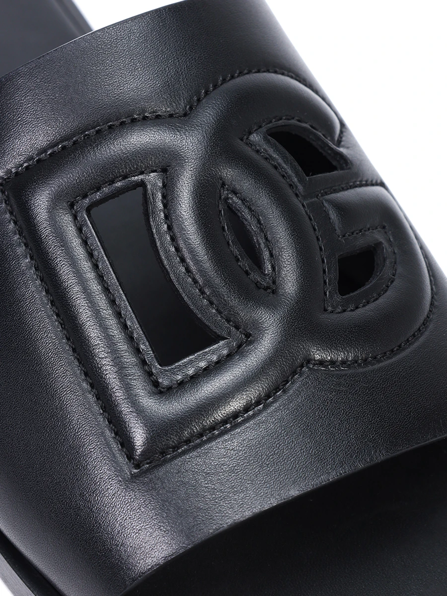 Шлепанцы кожаные DOLCE & GABBANA A80397 AO602 80999 Черный  Фото 5