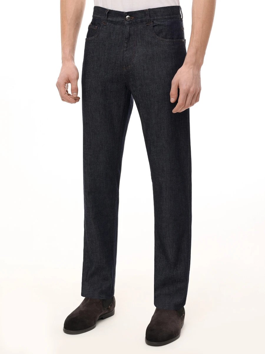 Джинсы Regular Fit из хлопка и лиоцелла CANALI PD01488/91719N/301 Темно- Синий  Фото 4
