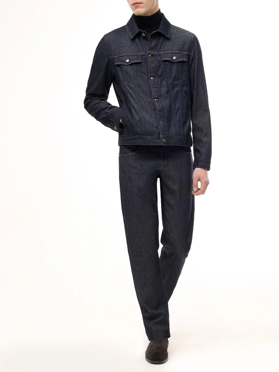 Джинсы Regular Fit из хлопка и лиоцелла CANALI PD01488/91719N/301 Темно- Синий  Фото 2