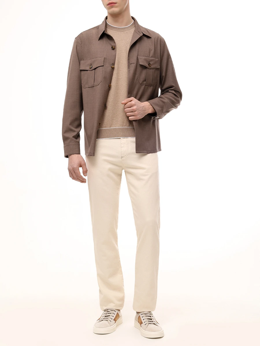 Джинсы Regular Fit из хлопка и лиоцелла CANALI PD01356/91719/003 Кремовый  Фото 2