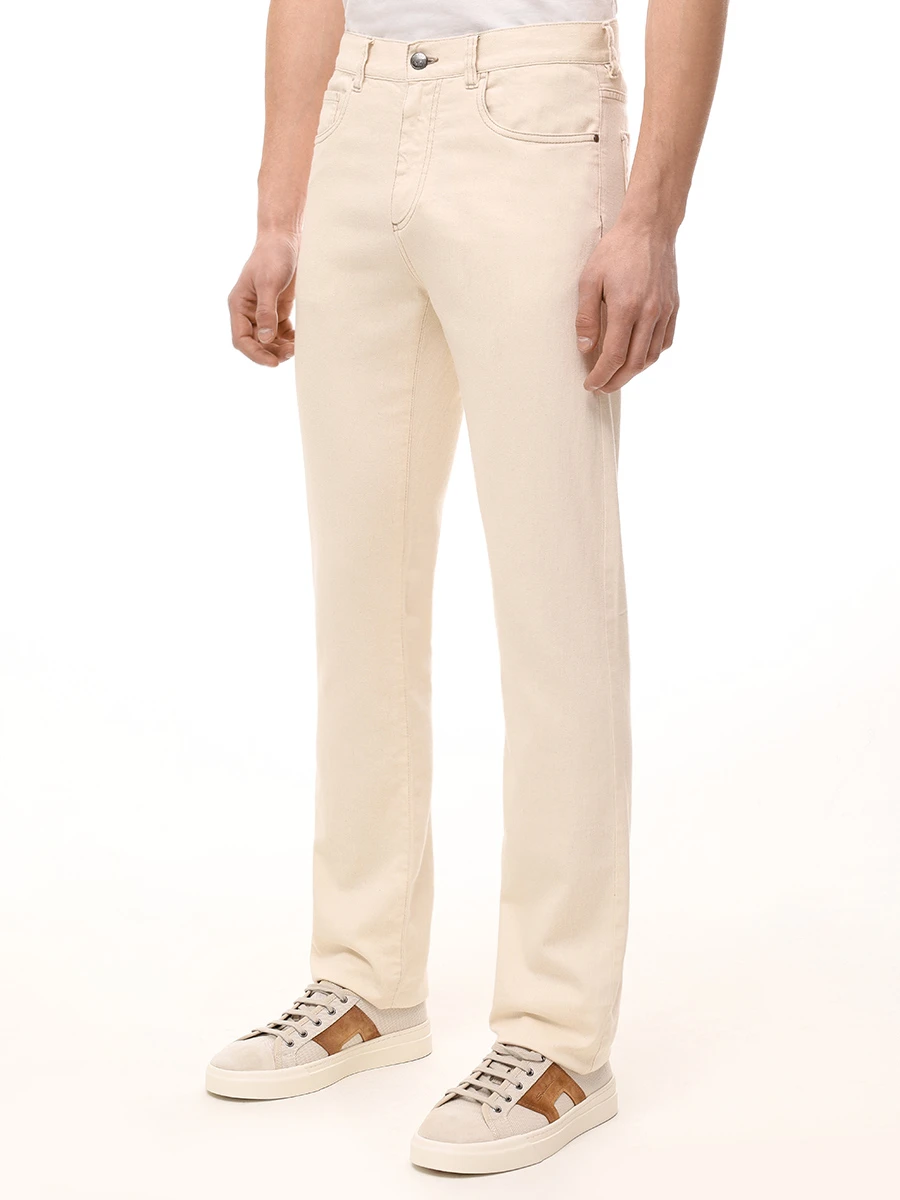Джинсы Regular Fit из хлопка и лиоцелла CANALI PD01356/91719/003 Кремовый  Фото 4
