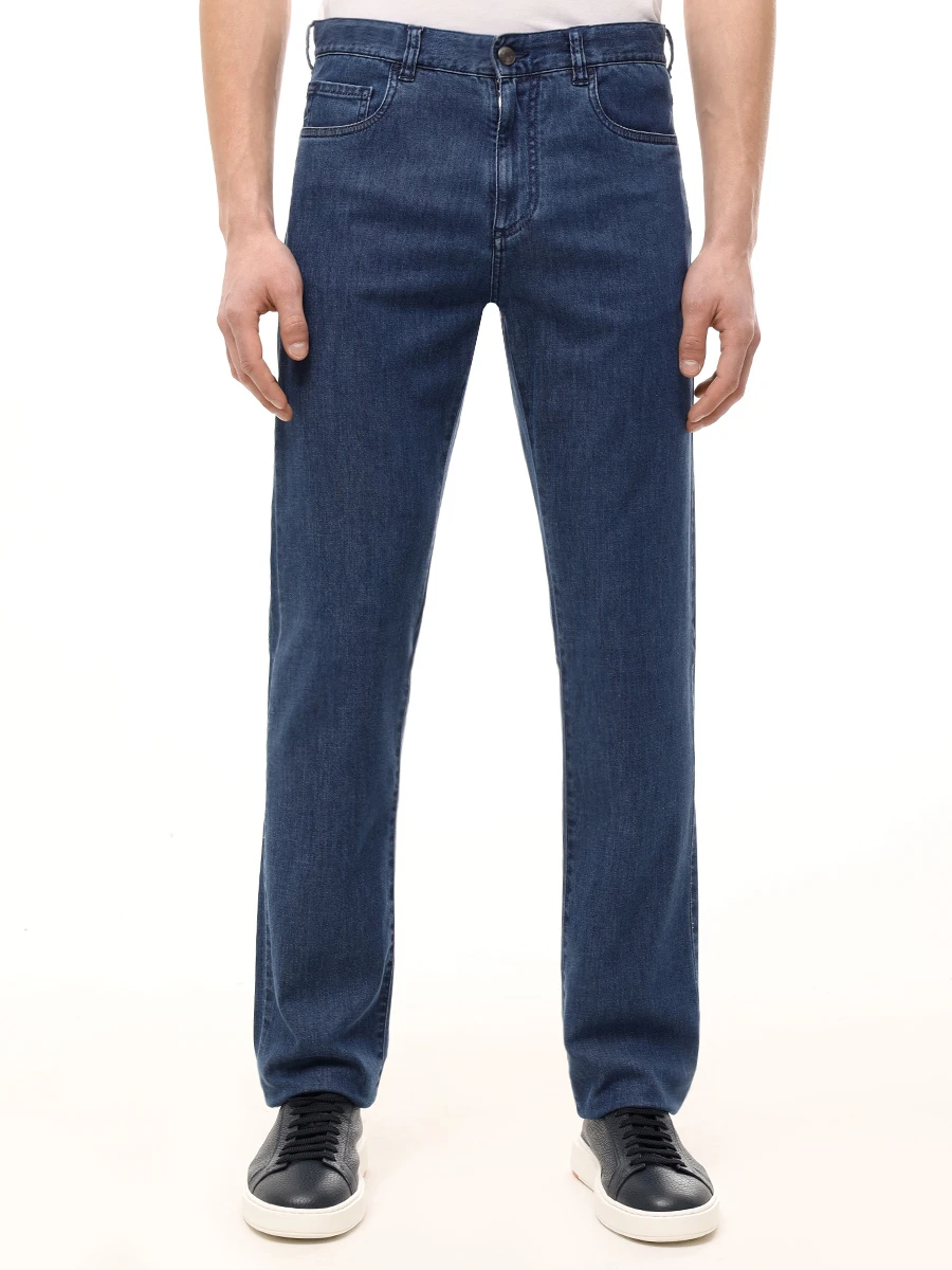 Джинсы Regular Fit из хлопка и лиоцелла CANALI PX01198/91719/302 Синий  Фото 4