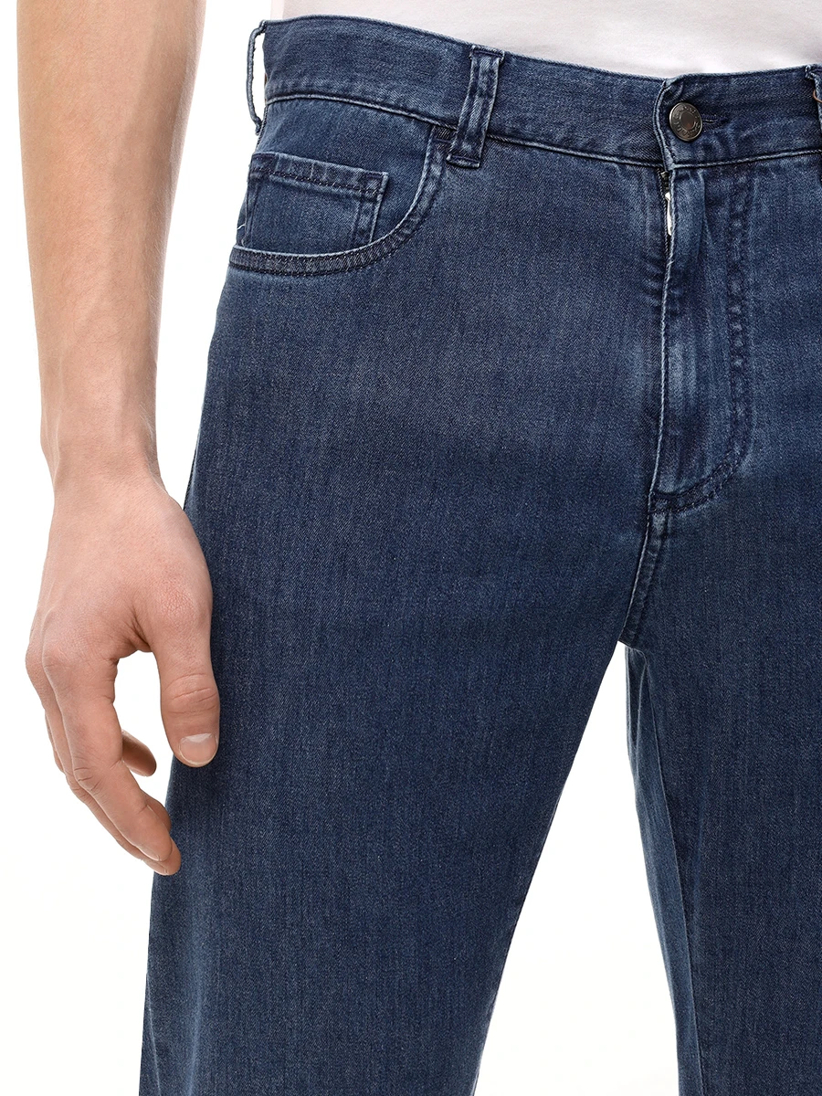 Джинсы Regular Fit из хлопка и лиоцелла CANALI PX01198/91719/302 Синий  Фото 5