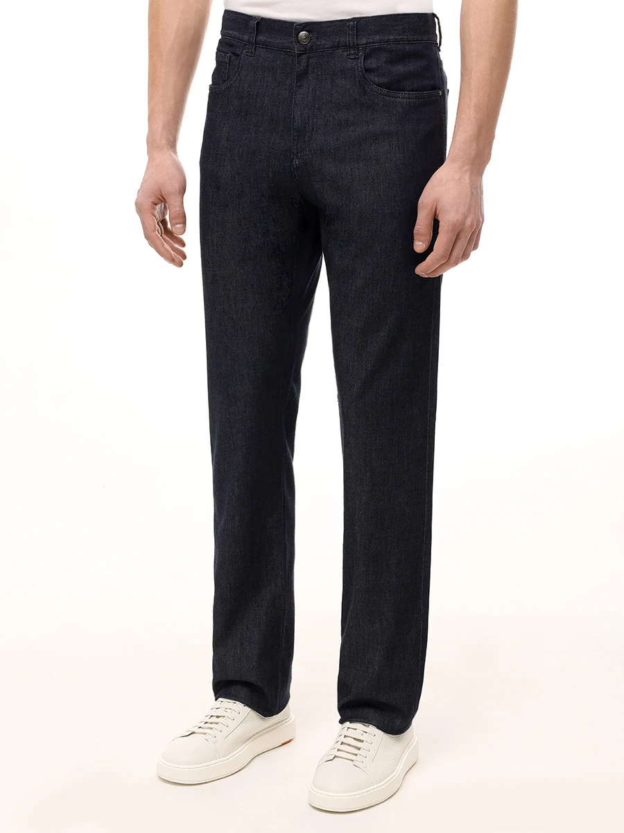 Джинсы Regular Fit из хлопка и лиоцелла CANALI PX01198/91719/301 Темно- Синий  Фото 4