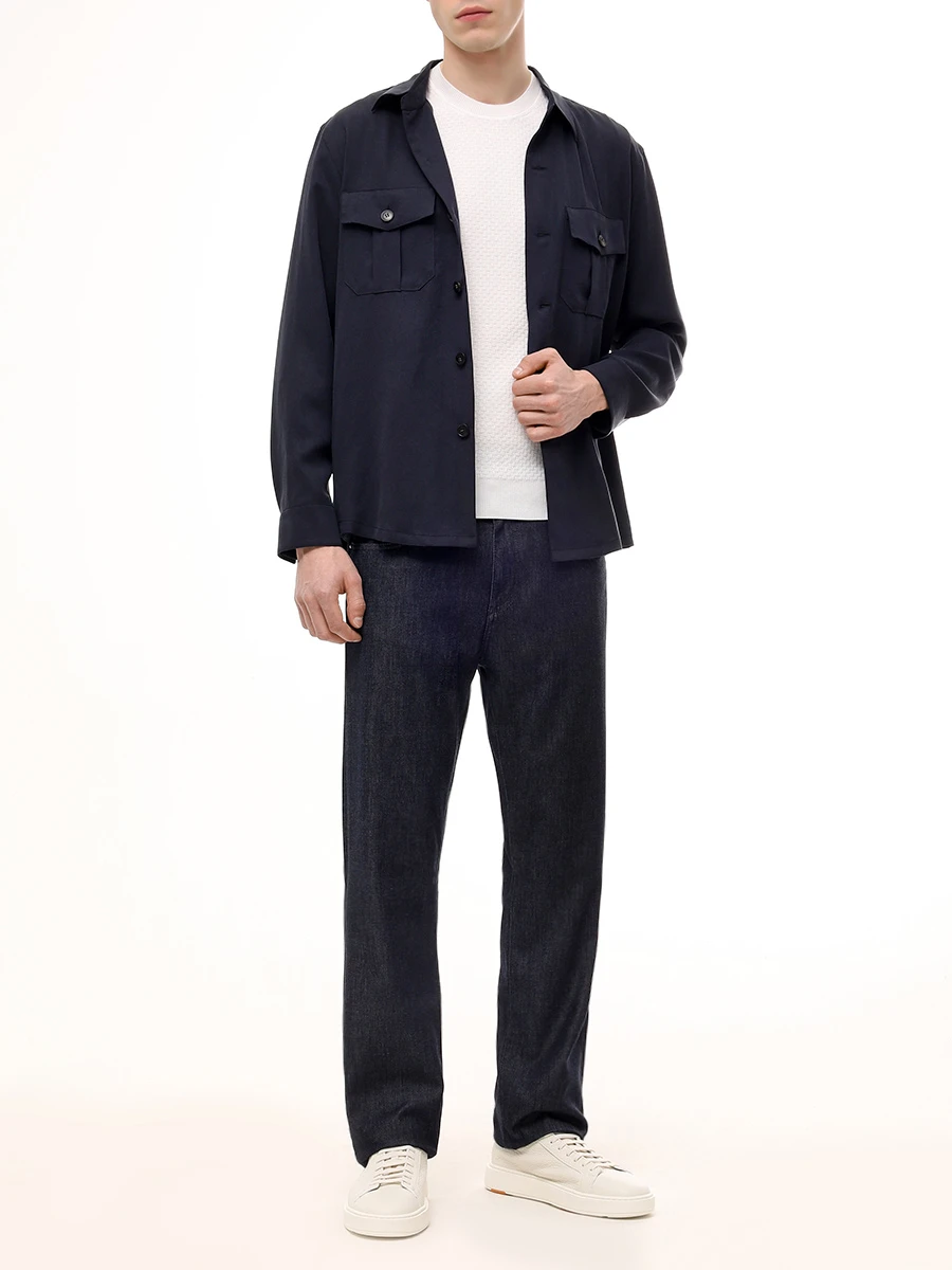 Джинсы Regular Fit из хлопка и лиоцелла CANALI PX01198/91719/301 Темно- Синий  Фото 2
