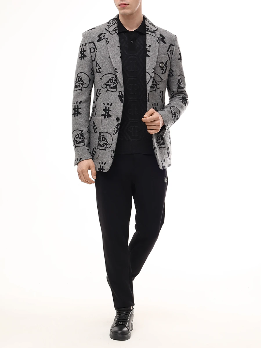 Поло из шерсти и шелка PHILIPP PLEIN MKK0282/02 Черный  Фото 2