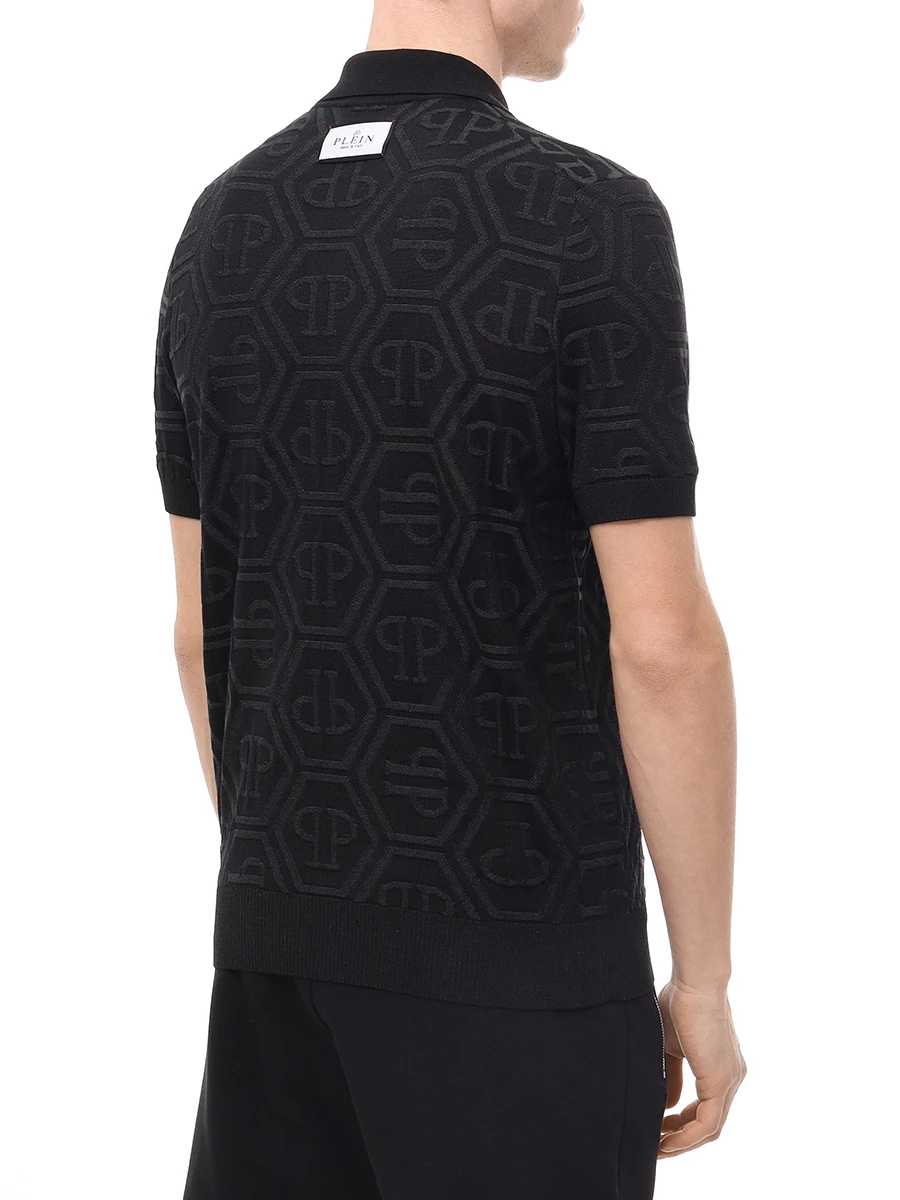 Поло из шерсти и шелка PHILIPP PLEIN MKK0282/02 Черный  Фото 3
