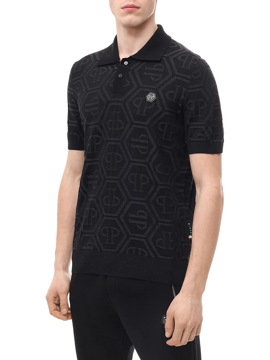 Поло из шерсти и шелка PHILIPP PLEIN MKK0282/02 Черный  Фото 4