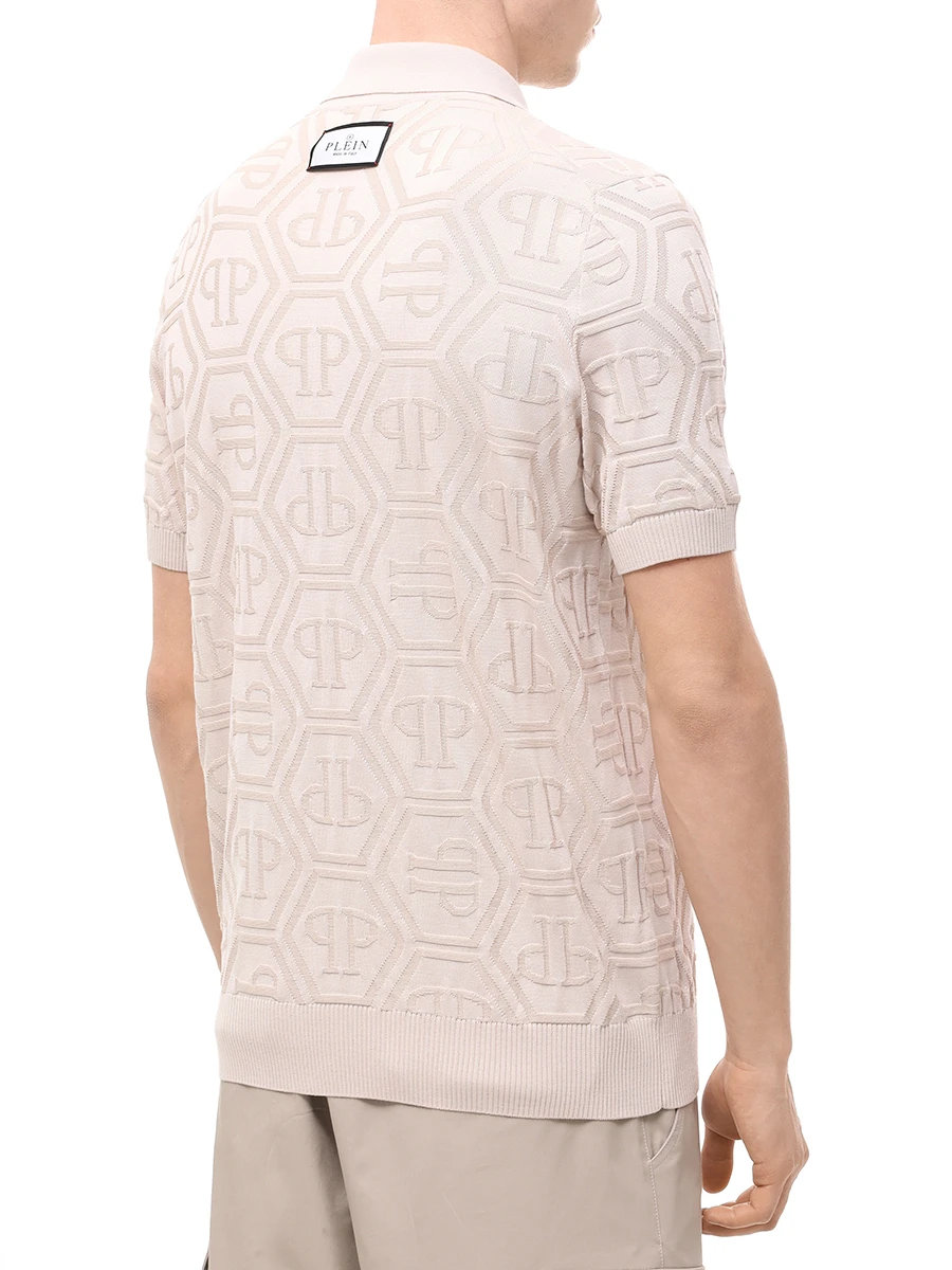 Поло из шерсти и шелка PHILIPP PLEIN MKK0282/06 Бежевый  Фото 3