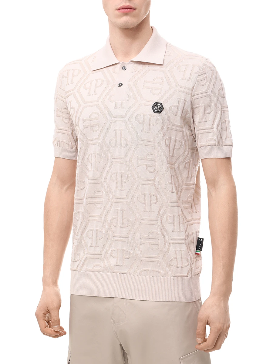 Поло из шерсти и шелка PHILIPP PLEIN MKK0282/06 Бежевый  Фото 4