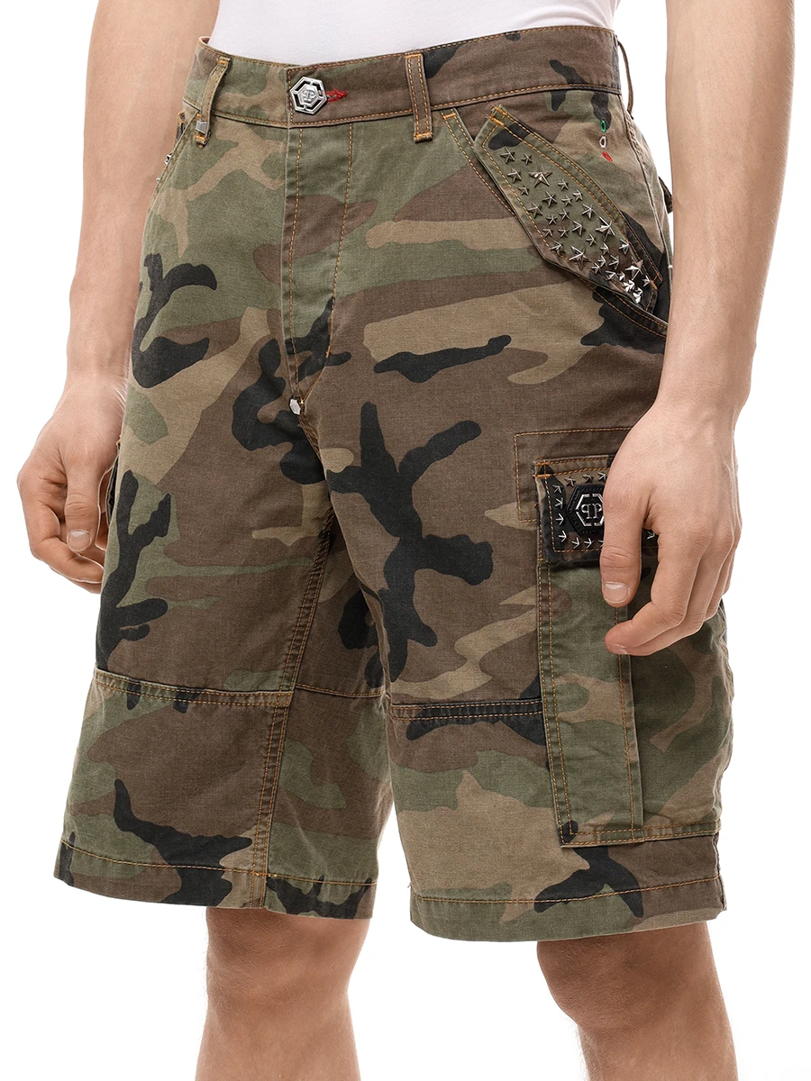 Шорты-карго хлопковые PHILIPP PLEIN MDT4036/50 Камуфляж  Фото 4
