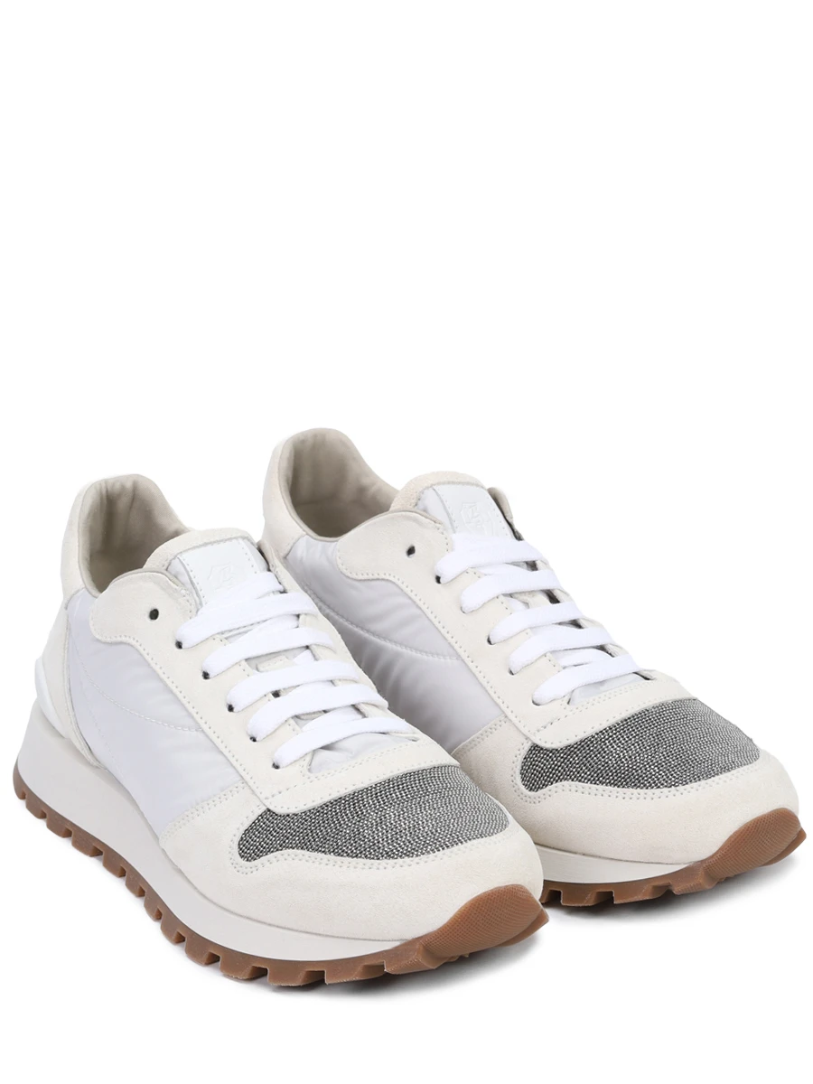 Кроссовки комбинированные BRUNELLO CUCINELLI MZSFG1960 C6280 Белый  Фото 2