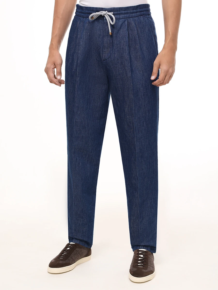 Джинсы Leisure Fit из хлопка и льна BRUNELLO CUCINELLI M239PE1710 C1468 Синий  Фото 4