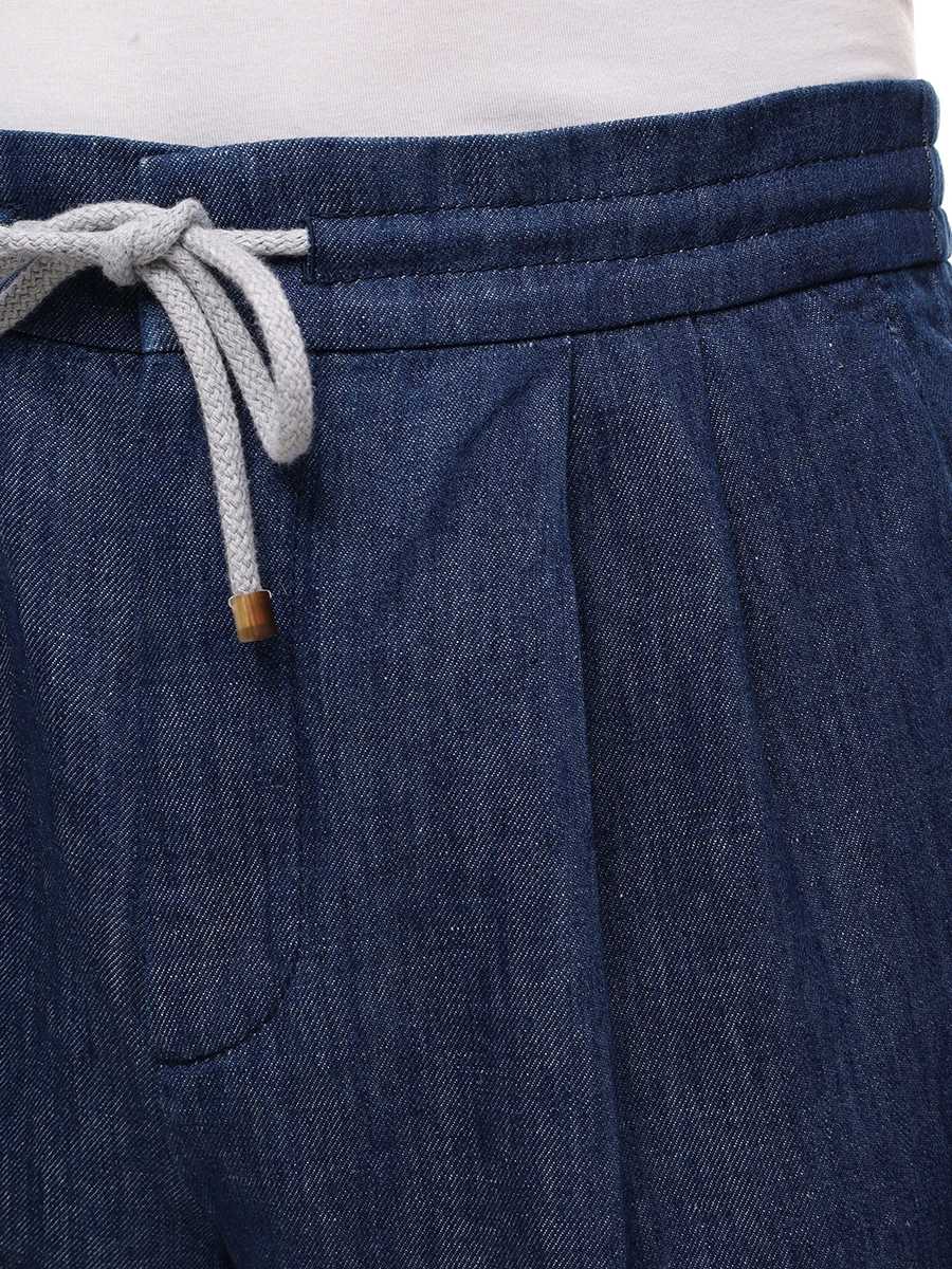 Джинсы Leisure Fit из хлопка и льна BRUNELLO CUCINELLI M239PE1710 C1468 Синий  Фото 5