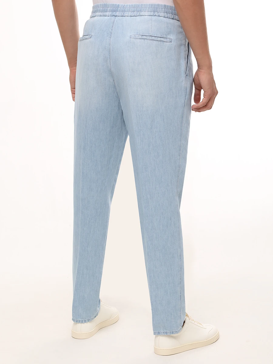 Джинсы Leisure Fit из хлопка и льна BRUNELLO CUCINELLI M239PE1710 C1469 Голубой  Фото 3