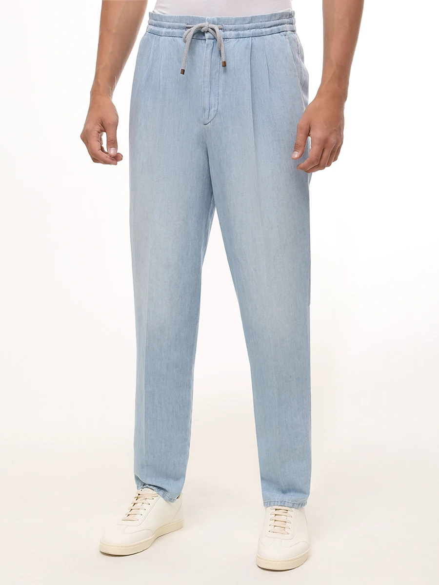 Джинсы Leisure Fit из хлопка и льна BRUNELLO CUCINELLI M239PE1710 C1469 Голубой  Фото 4