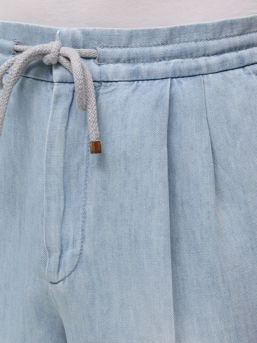 Джинсы Leisure Fit из хлопка и льна BRUNELLO CUCINELLI M239PE1710 C1469 Голубой  Фото 5