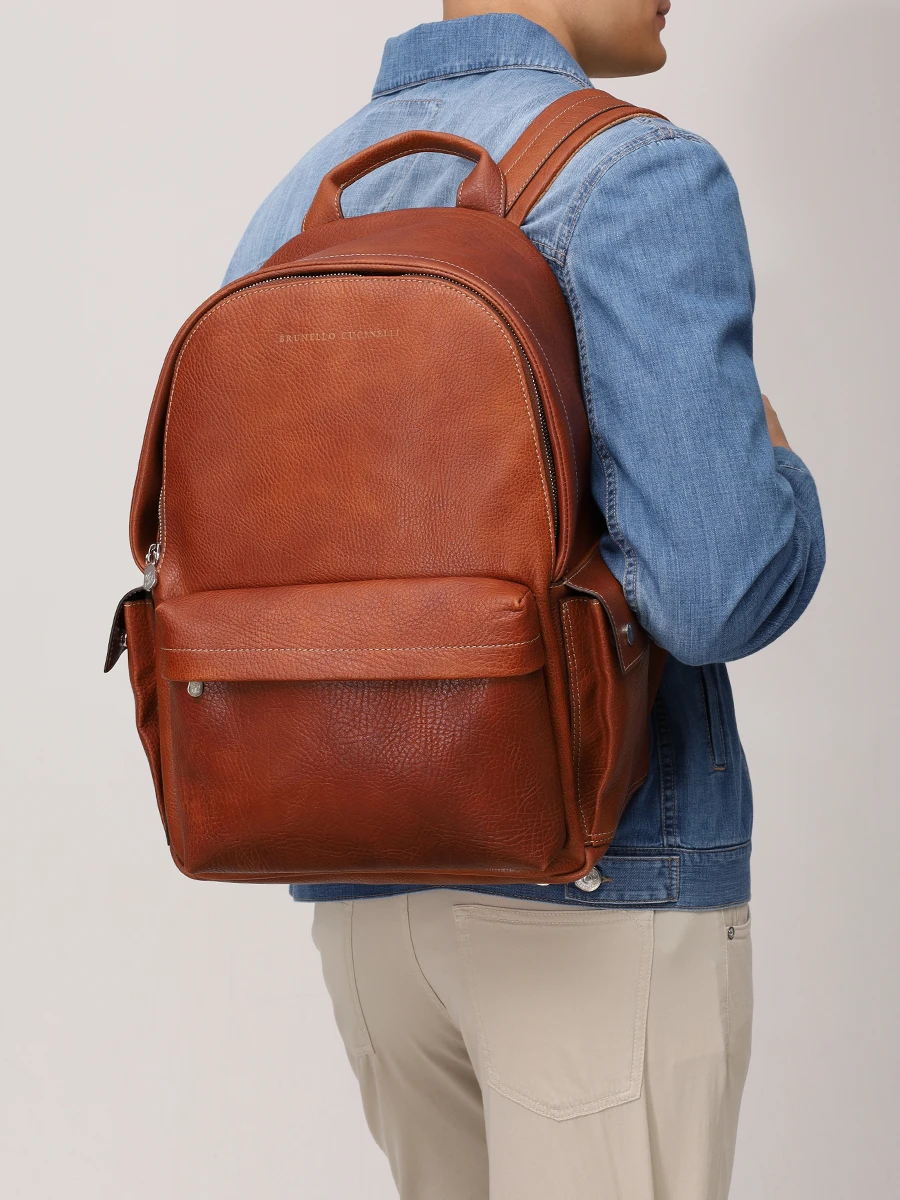 Рюкзак кожаный BRUNELLO CUCINELLI MBZIBU243 C6608 Коричневый  Фото 2