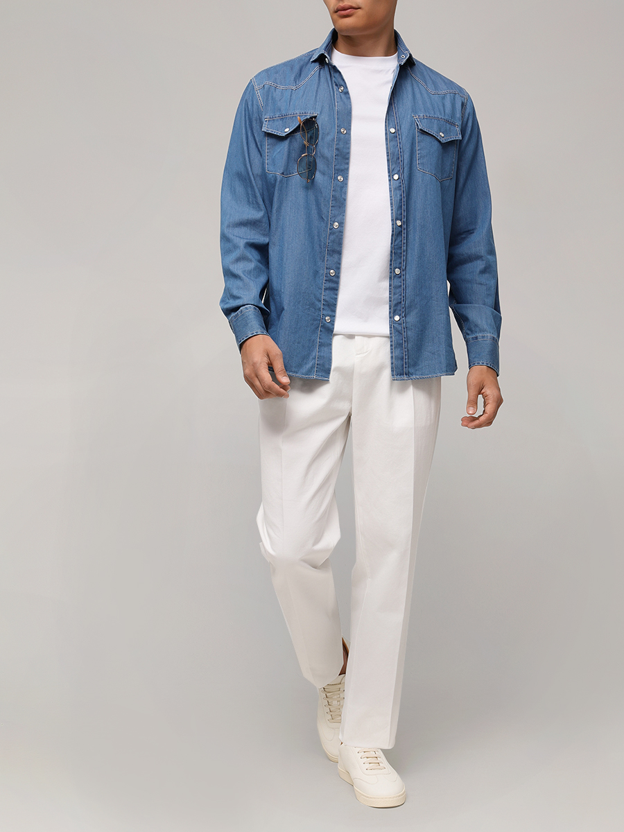 Брюки Tailor Fit хлопковые BRUNELLO CUCINELLI M252DM5030 C2200 Белый  Фото 2