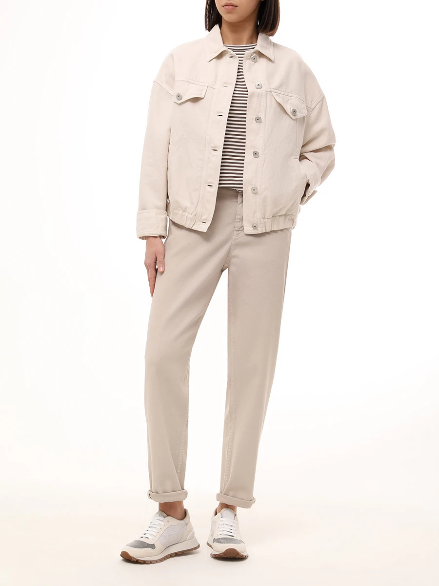 Куртка из хлопка и льна BRUNELLO CUCINELLI ML996FX716 C8739 Бежевый  Фото 2