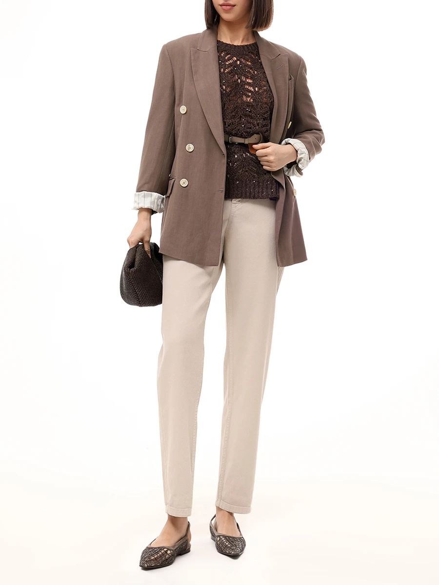 Джинсы хлопковые BRUNELLO CUCINELLI MB057P5319 C7192 Бежевый  Фото 2