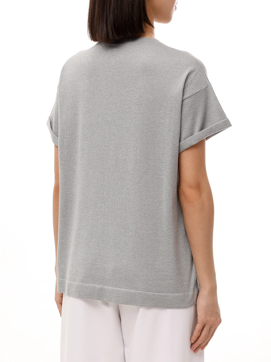Футболка из кашемира и шелка BRUNELLO CUCINELLI M41810000 C8943 Темно- Серый  Фото 3