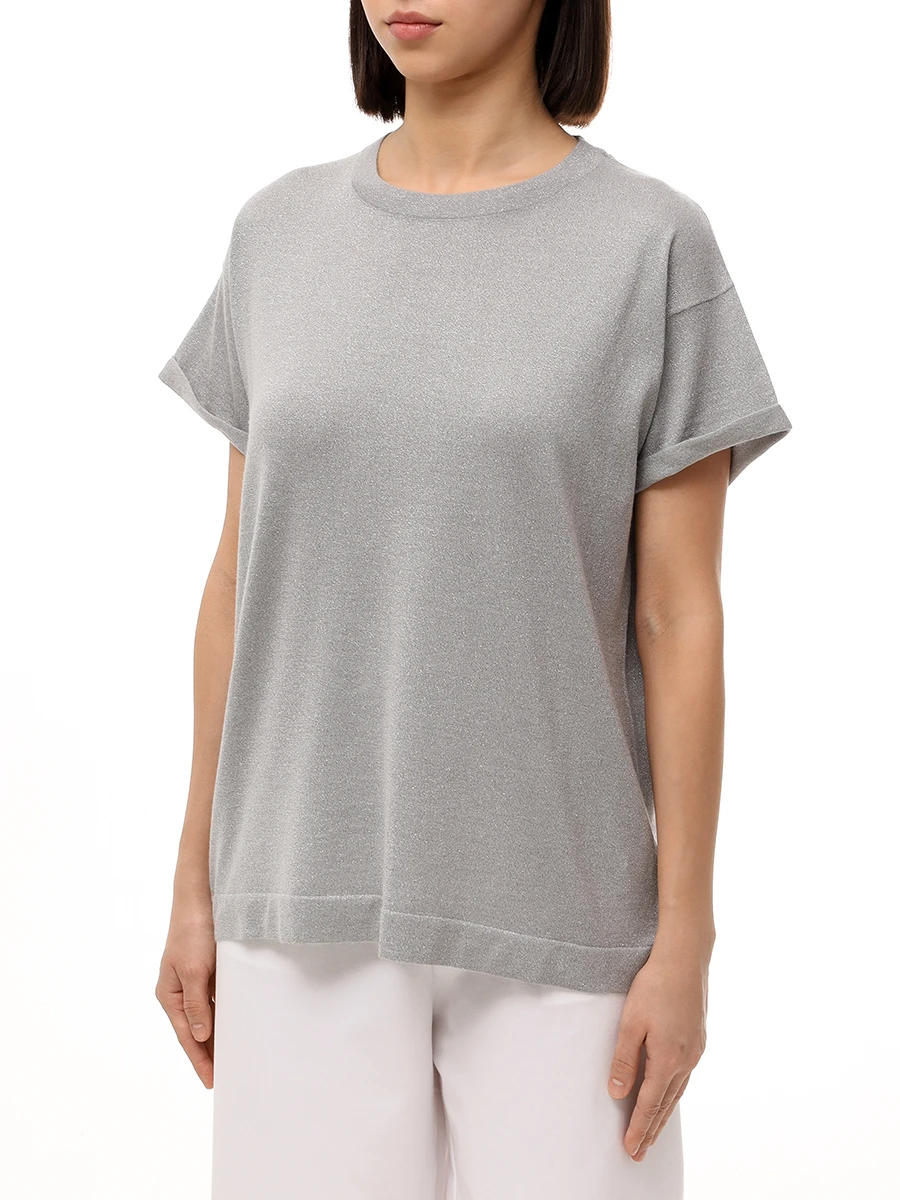 Футболка из кашемира и шелка BRUNELLO CUCINELLI M41810000 C8943 Темно- Серый  Фото 4