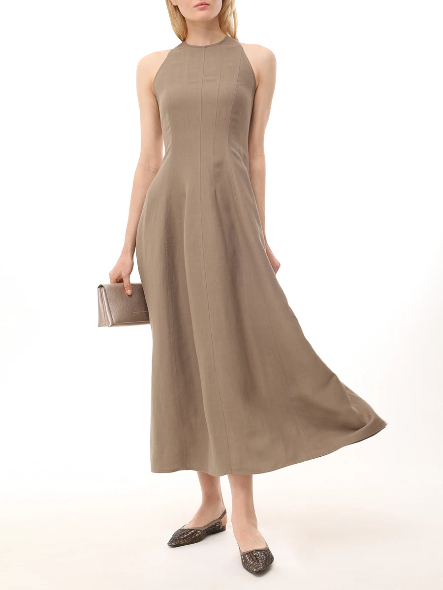 Платье из вискозы и льна BRUNELLO CUCINELLI MH126A5171 C2947 Бежевый  Фото 2