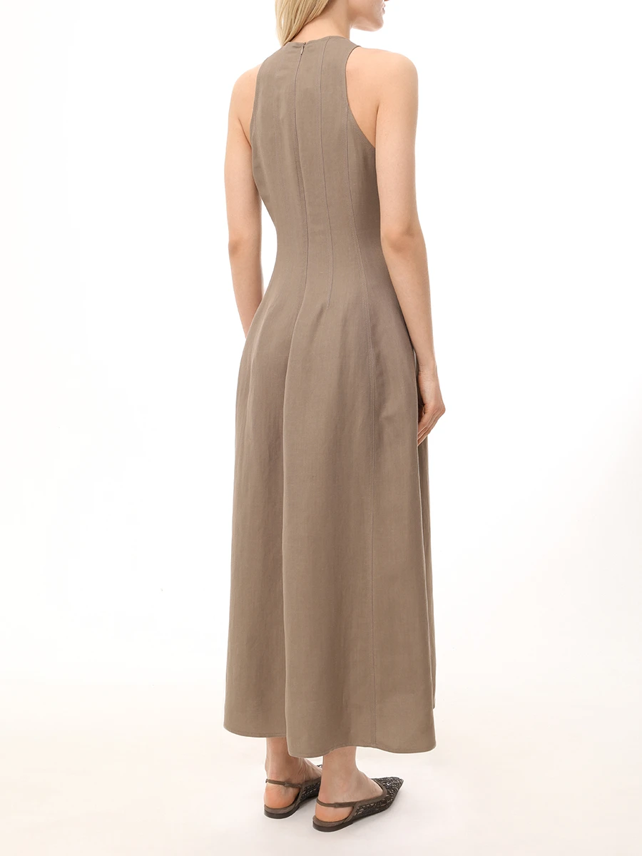 Платье из вискозы и льна BRUNELLO CUCINELLI MH126A5171 C2947 Бежевый  Фото 3