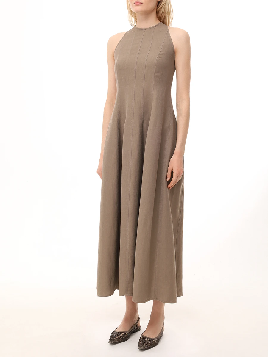 Платье из вискозы и льна BRUNELLO CUCINELLI MH126A5171 C2947 Бежевый  Фото 4