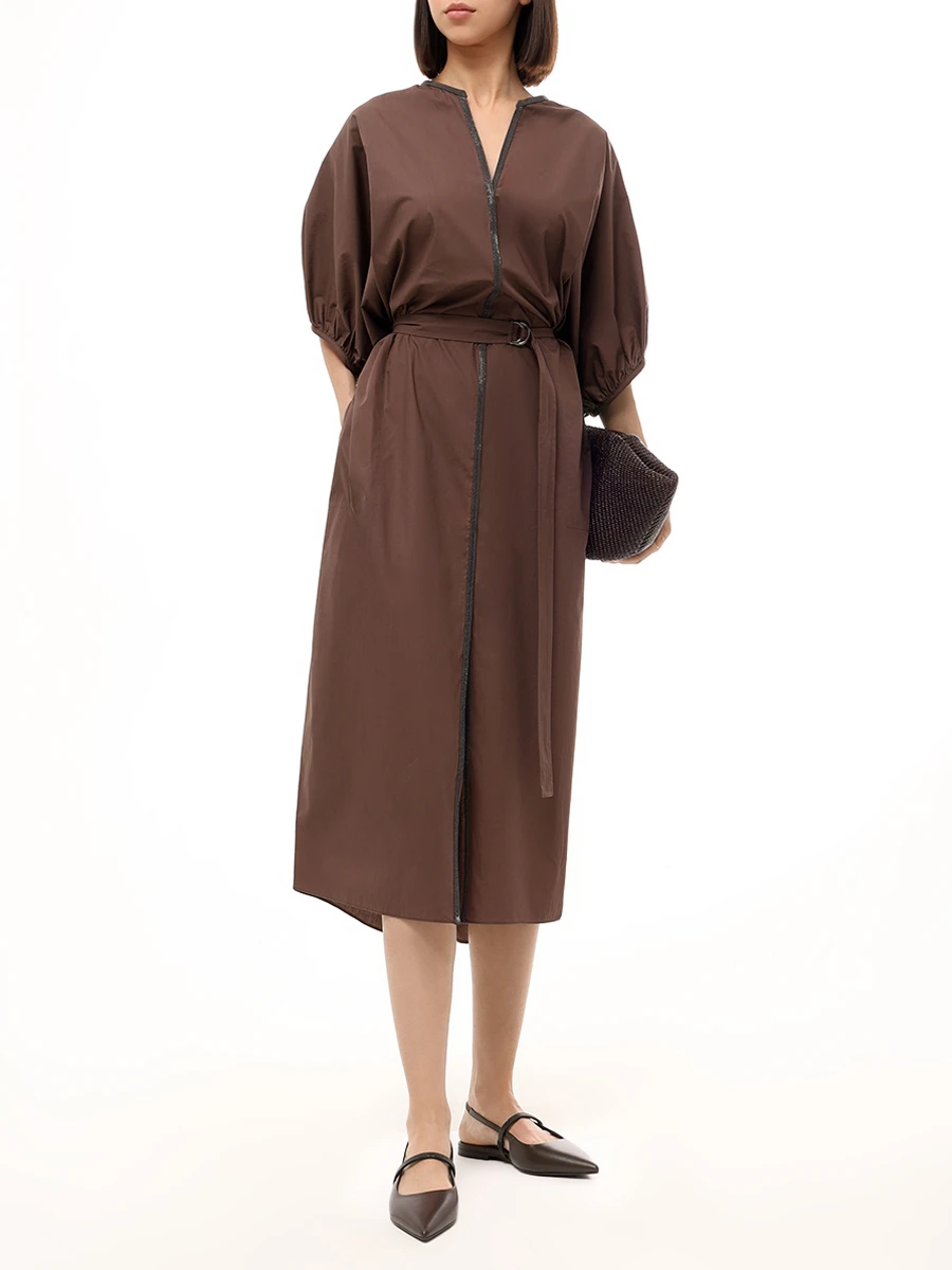 Платье хлопковое BRUNELLO CUCINELLI M0H93AHB81 C8705 Коричневый  Фото 2