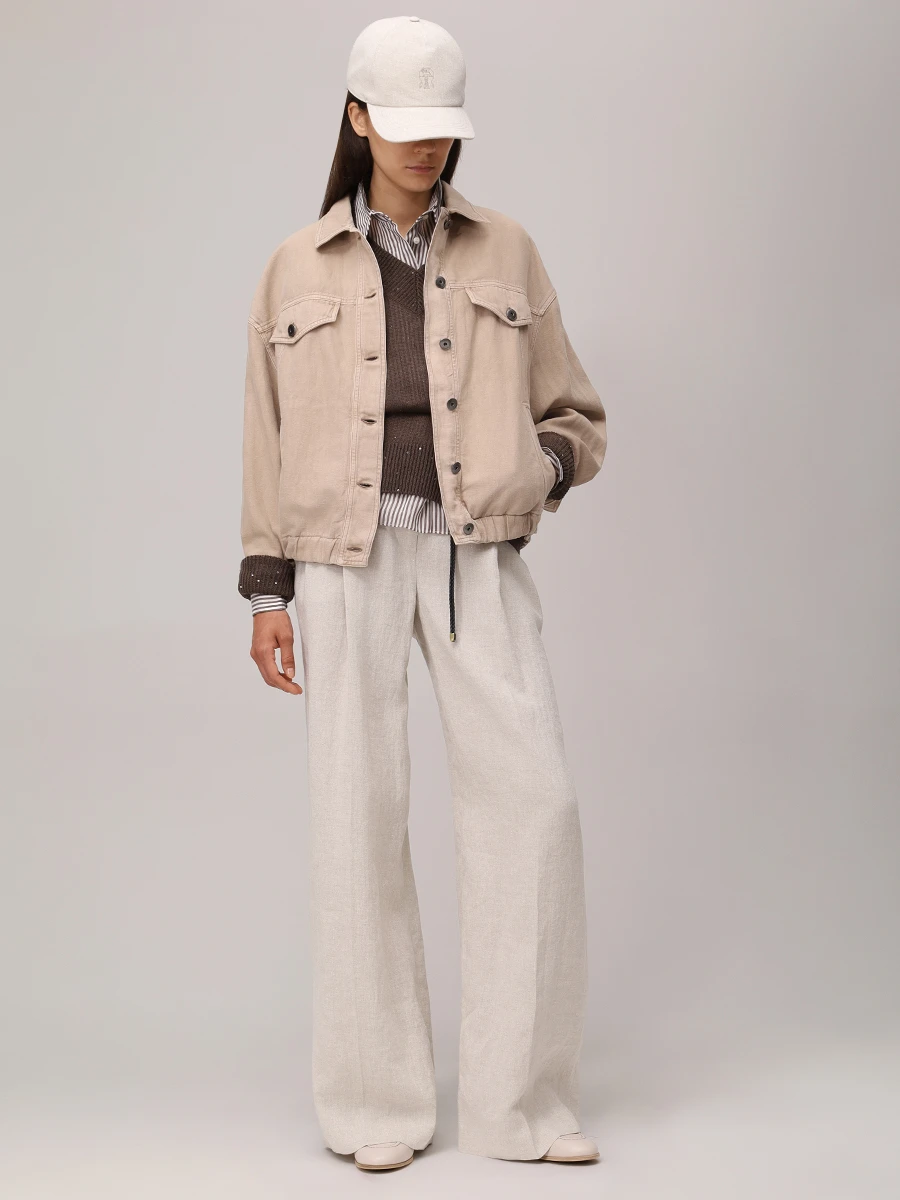 Брюки льняные BRUNELLO CUCINELLI MH547P8669 C169 Бежевый  Фото 2