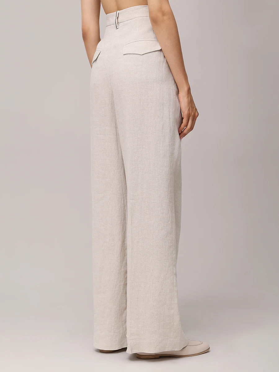 Брюки льняные BRUNELLO CUCINELLI MH547P8669 C169 Бежевый  Фото 3