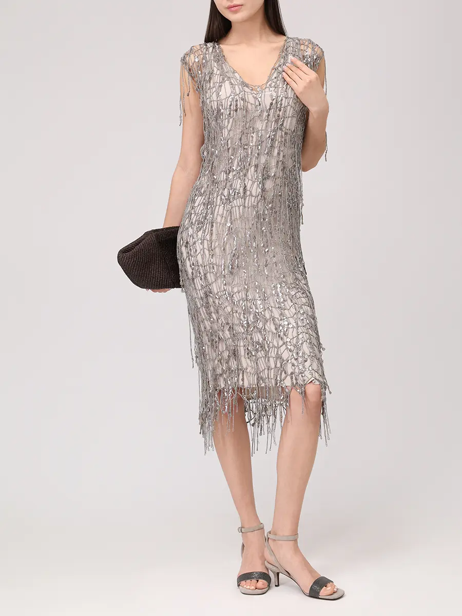 Платье с пайетками BRUNELLO CUCINELLI MSFR21A92 C1236 Серебряный  Фото 2