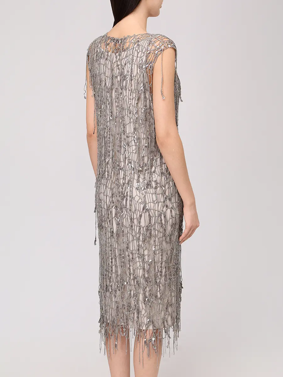 Платье с пайетками BRUNELLO CUCINELLI MSFR21A92 C1236 Серебряный  Фото 3