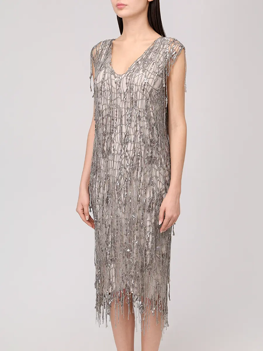 Платье с пайетками BRUNELLO CUCINELLI MSFR21A92 C1236 Серебряный  Фото 4