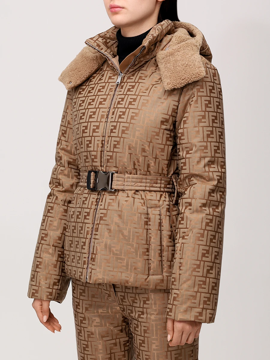 Пуховик с принтом FENDI FAN171 AQCC F1PNO Коричневый  Фото 4