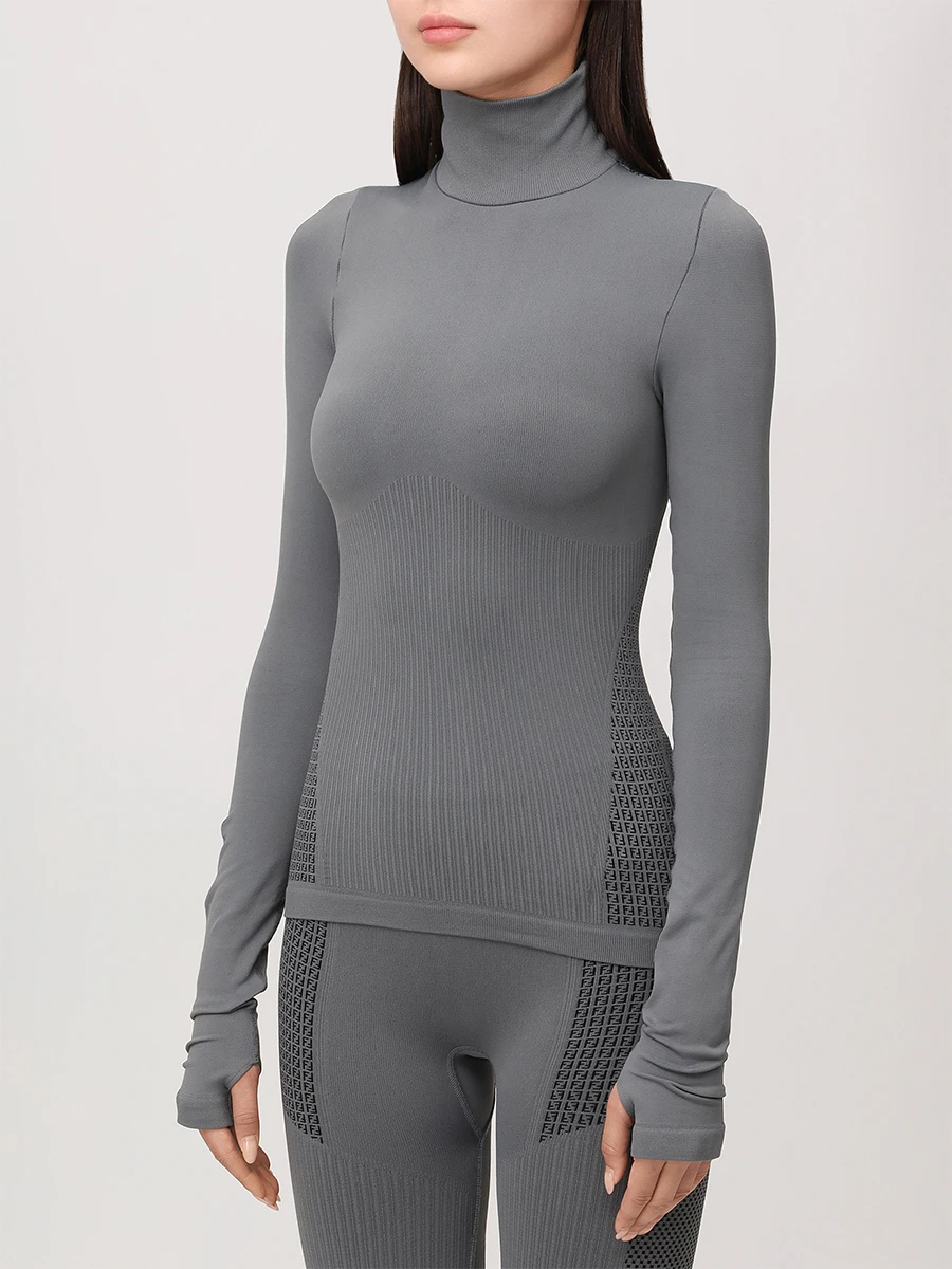 Лонгслив однотонный FENDI FAF365 AQC9 F0RTU Серый  Фото 4